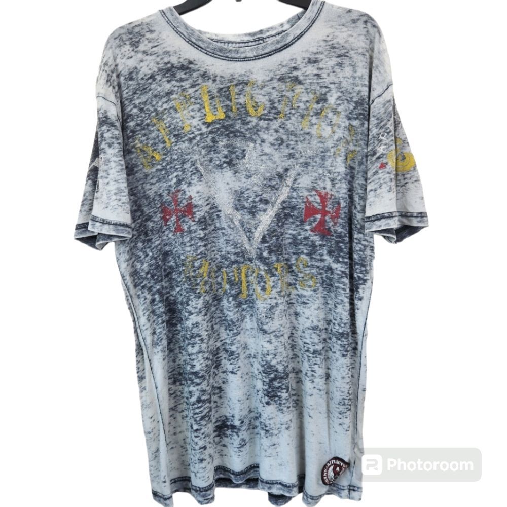 Affliction Mens Live Fast 13 Double Sided Burnout Short Sleeve Tee XL
